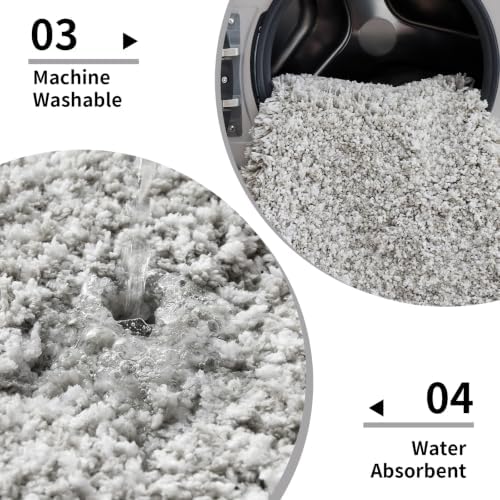 Disolla Bathroom Rug 20x32 - Non-Slip Plush Thick Bath Mat, Highly Absorbent & Ultra Soft Fluffy Floor Mat, Machine Washable for Shower and Tub, Grey & White