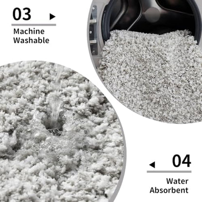 Disolla Bathroom Rug 20x32 - Non-Slip Plush Thick Bath Mat, Highly Absorbent & Ultra Soft Fluffy Floor Mat, Machine Washable for Shower and Tub, Grey & White