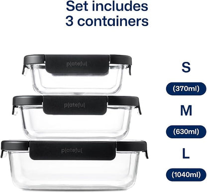 Plateful Glass Vacuum Seal Containers For Food Storage (3-pack) - Reusable Sealed Vacuum Container, Borosilicate Glass to Keep Food Fresh Longer, Works For Meal Prep
