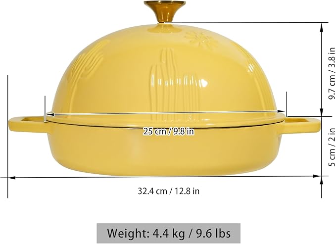 Flavehc Cast Iron Bread Oven With Cloche Lid for Baking - Yellow Enameled Dutch Oven With Dome Lid for Sourdough - 5 qt