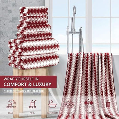 8 Piece Bathroom Towel Set |2 Oversized Bath Towels,2 Hand Towels,4 Washcloths| 600GSM Soft Hotel Towel Set Large Bath Sheet for Bathroom,Highly Absorbent Quick Dry Bath Towel Collections,Burgundy