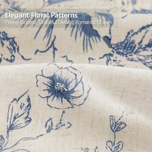 Farmhouse Floral Vintage Shower Curtain for Bathroom, Dark Blue and Tan