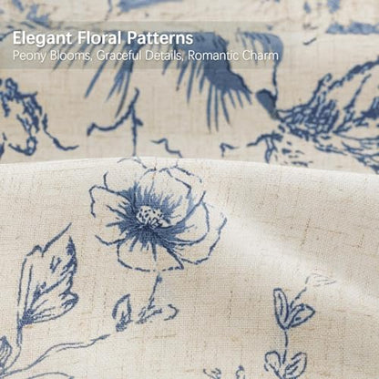 Farmhouse Floral Vintage Shower Curtain for Bathroom, Dark Blue and Tan