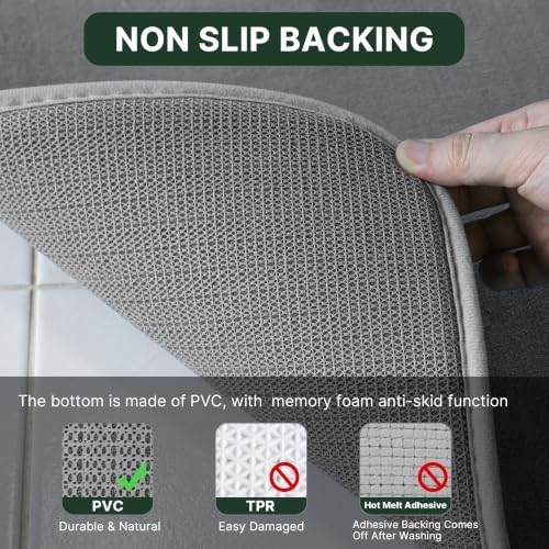 H.VERSAILTEX Bath Mat Memory Foam Bathroom Rug Flannel Velvety Luxury Extra Soft and Absorbent Non Slip Rugs for Bathroom/Bedroom Washable (Curved Set 24"x 36" Plus 20"x 24" Grey)