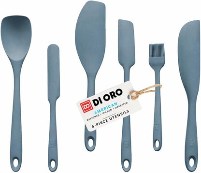 DI ORO 6-Piece Silicone Spatula Set - Rubber Kitchen Utensils for Baking, Cooking & Mixing - Heat-Resistant 600°F BPA Free Spatulas for Nonstick Cookware - Dishwasher Safe (Blue Grey)