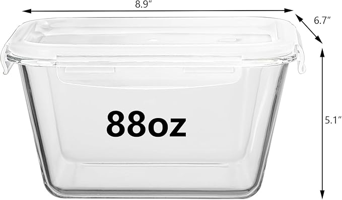 88Oz 2-Piece Large Glass Food Storage Containers - Family Size Set with Locking Lids, BPA-Free & Leak-Proof - Microwave & Oven Safe for Baking, Meal Prep & Leftovers