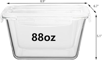 88Oz 2-Piece Large Glass Food Storage Containers - Family Size Set with Locking Lids, BPA-Free & Leak-Proof - Microwave & Oven Safe for Baking, Meal Prep & Leftovers