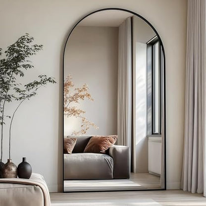 Dewfig Arched Full Length Mirror, 76"x34" Large Floor Mirror, Black