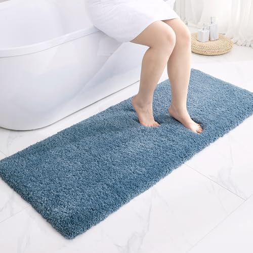 Disolla Blue Bathroom Rug 24x48 - Non-Slip Plush Thick Bath Mat, Highly Absorbent & Ultra Soft Fluffy Floor Mat, Machine Washable for Shower and Tub