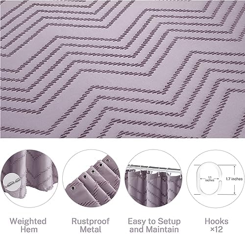 Siiluminisoy Extra Long Boho Shower Curtain - Purple Woven Fabric, 72 x 84, Tufted Chevron Striped, Modern Chic Textured Minimalist