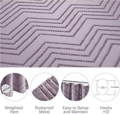 Siiluminisoy Extra Long Boho Shower Curtain - Purple Woven Fabric, 72 x 84, Tufted Chevron Striped, Modern Chic Textured Minimalist