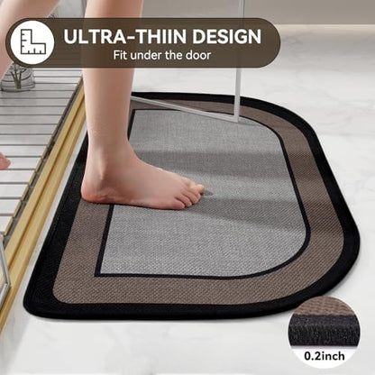 YDKGL Half Circle Bath Mat, Non Slip Thin Bathroom Rugs, Grey 24x35