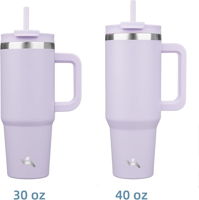 Konokyo 40 oz Tumbler with Handle and 2 Straws,2 in 1 Lid Insulated Water Bottle Stainless Steel Travel Coffee Mug,Wisteria