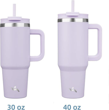 Konokyo 40 oz Tumbler with Handle and 2 Straws,2 in 1 Lid Insulated Water Bottle Stainless Steel Travel Coffee Mug,Wisteria