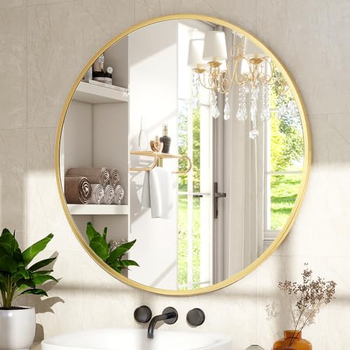 XRAMFY 24 Inch Round Mirror-Gold Circle Mirrors for Bathroom, Entryway