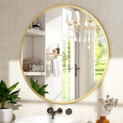XRAMFY 24 Inch Round Mirror-Gold Circle Mirrors for Bathroom, Entryway