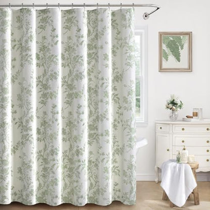Sage Green Floral Shower Curtain,Vintage Cotton Cottagecore Shower Curtains for Bathroom, 60" W x 72" L