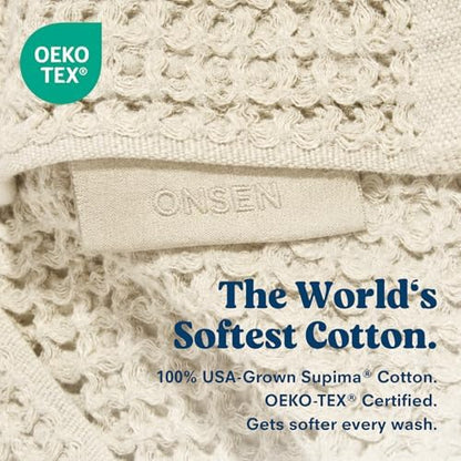ONSEN Supima® Waffle Face Towels, Quick Dry Lint Free 100% USA Cotton, Lightweight Absorbent Face Towel Set, 12x12 in (Oatmeal, Face Towel 2-Pack)