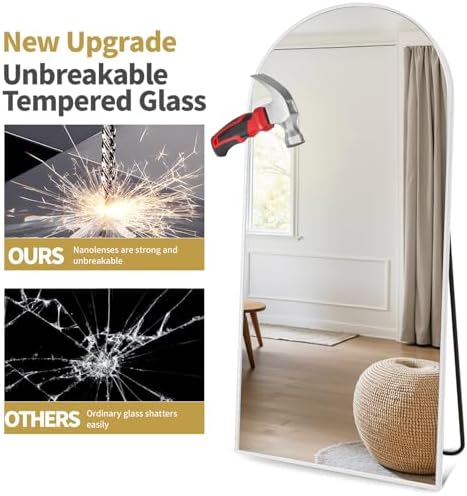 Dewfig Arched Full Length Mirror, 77"x38" Large Floor Mirror, White