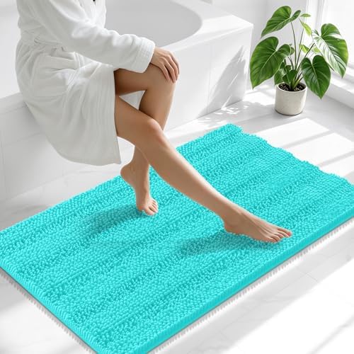 Smiry Thick Chenille Bathroom Runner Rugs 47x17, Absorbent Bath Mat, Teal