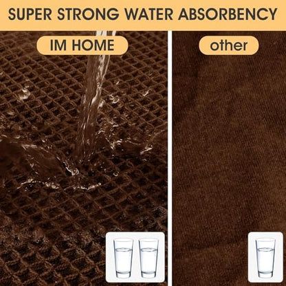 IM HOME Waffle Bath Mat Set 3 Piece Brown,Woven Modern Bath Rug Mats, Absorbent Non Slip Bath Floor Mat, Soft Washable Boho Bath Rugs with Tassels for Bathroom, Bedroom, Kitchen,Tub