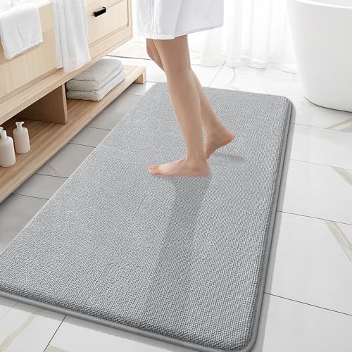 OLANLY Memory Foam Bathroom Runner Rugs 47x20, Long Bath Mats, Light Grey