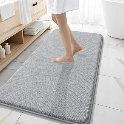 OLANLY Memory Foam Bathroom Runner Rugs 47x20, Long Bath Mats, Light Grey
