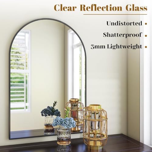 VooBang Arched Wall Mirror, 24 x 36 inch Arch Bathroom Mirror Black