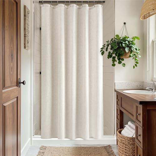 Nanspring Linen Shower Curtain for Bathroom 54x72 Inch 1 Panel Cream Beige