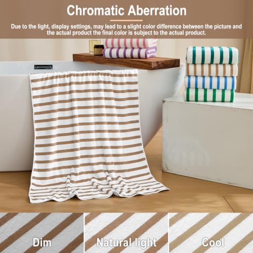 JML Microfiber Beach Towels Set, 6 Pack, 27" x 55", Cabana Stripe Coffee