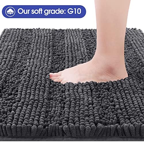 ACCUMTEK Striped Grey Bathroom Rug Mat 48"x17" Ultra Soft, Non Slip Chenille Bath Rugs, Absorbent Plush Shaggy Bath Mats for Bathroom, Bedroom, Kitchen, Shower, Tub,Dark Gray, Charcoal