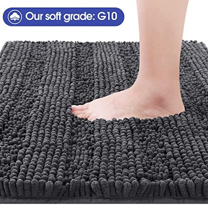 ACCUMTEK Striped Grey Bathroom Rug Mat 48"x17" Ultra Soft, Non Slip Chenille Bath Rugs, Absorbent Plush Shaggy Bath Mats for Bathroom, Bedroom, Kitchen, Shower, Tub,Dark Gray, Charcoal