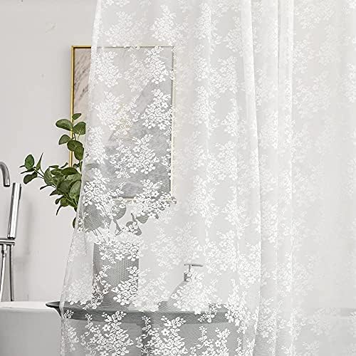 White Lace Shower Curtain 72x72, Vintage with Attached Valance, 1 Panel