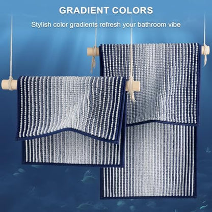 BSICPRO Bathroom Rugs Sets 2 Piece, Non Slip Striped Bath Mats,Navy