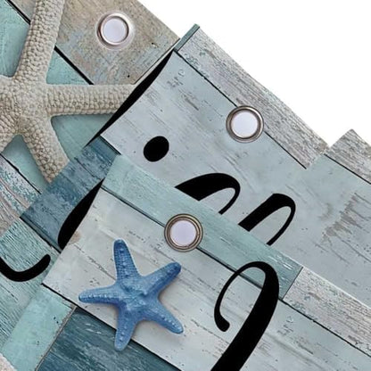 Beach Shower Curtain, Rustic Vintage Wood Ocean Quote Words Summer Fabric Decor Bath Curtain, Nautical Coastal Starfish Theme Bathroom Curtain Accessories with Hooks 47X64in