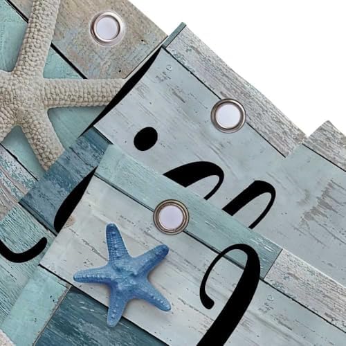 Beach Shower Curtain, Rustic Vintage Wood Ocean Quote Words Summer Fabric Decor Bath Curtain, Nautical Coastal Starfish Theme Bathroom Curtain Accessories with Hooks 36X72in