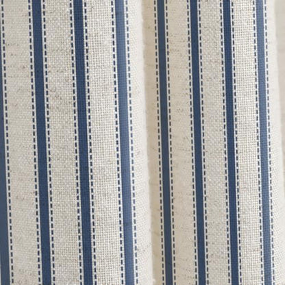 Farmhouse Striped Shower Curtain Navy Blue Vintage Linen Curtain 72W X 78L