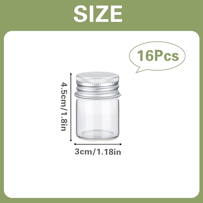 16 PCS Tiny Jars with Aluminum Lids 15ml Small Glass Bottles Empty Spice Jars Transparent Mini Containers Condiment Pot Seasoning Storage Bottle for Home Kitchen Outdoor Camping Hiking BBQ Hunting