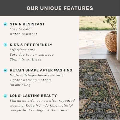 Floral Kitchen Runners - 2x7 Long Runner Rug for Hallway Bathroom Laundry Room Bedroom Beside Bed Entryway, Boho Birds Leaves Patterned Non Slip Low Pile Washable Rugs