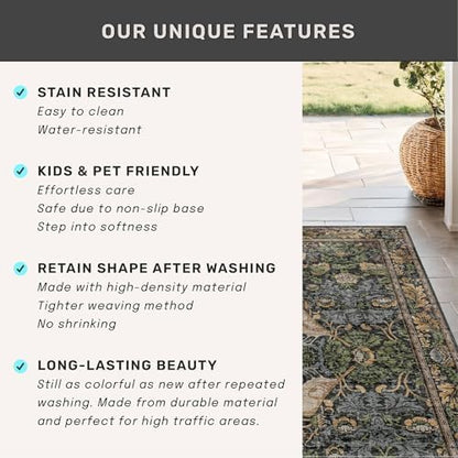 Floral Kitchen Runners - 2x7 Long Runner Rug for Hallway Bathroom Laundry Room Bedroom Beside Bed Entryway, Boho Birds Leaves Patterned Non Slip Low Pile Washable Rugs