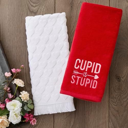 SKL Home Heart Jacquard Hand Towel Set-2pc, 100% Turkish Cotton, White