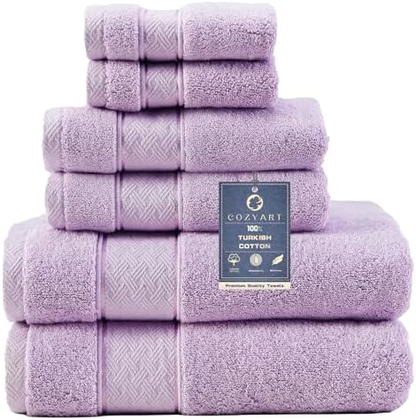 COZYART Bath Towel Set 6 PCS, Luxury Lavender 100% Turkish Cotton 650GSM