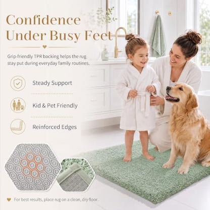 Yimobra Light Green and White Bathroom Rugs Non Slip Washable 36X24, Ultra Soft and Water Absorbent Bath Mats, Plush Fluffy Shower Mat Outside, Luxury Microfiber Thick Matts for Bathroom Floor/Tub