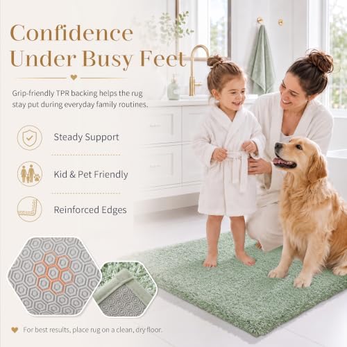 Yimobra Light Green and White Bath Rugs for Bathroom 32X20, Ultra Soft and Water Absorbent Bath Mats, Non Slip Plush Shower Rugs, Microfiber Thick Matts for Bathroom Floor/Tub, Machine Washable