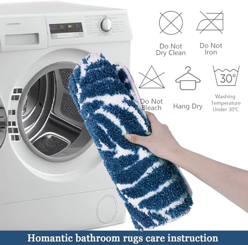 Blue Bathroom Rug - Blue Bath Mat Large Tropical Leaf Bath Rugs Non Slip Washable Bathrug for Bathroom Floor, Cute Plant Bathmat Absorbent Bath Mats Botanical Home Decor 24" x 36"