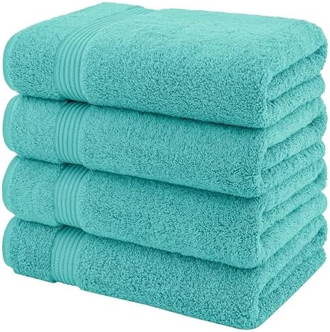 American Veteran Towel, 100% Cotton Turkish Bath Towels for Bathroom 4 Pack, 27x54 Extra Large Premium Soft Drying Bathroom Towels, Turquoise Blue