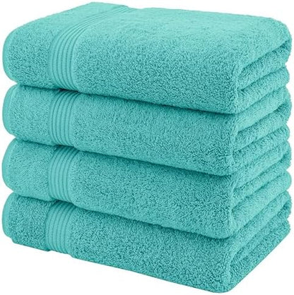American Veteran Towel, 100% Cotton Turkish Bath Towels for Bathroom 4 Pack, 27x54 Extra Large Premium Soft Drying Bathroom Towels, Turquoise Blue