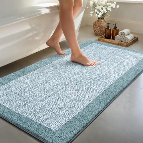 70x24 Bathroom Rugs Non Slip Washable, Soft Absorbent Bath Mat Dusty Blue