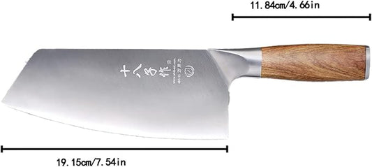 SHI BA ZI ZUO Meat Cleaver Knife, 7.5-inch Professional Stainless Steel Butcher Knife Chinese Cleaver for Kitchen Use Anti-Slip Wooden Handle