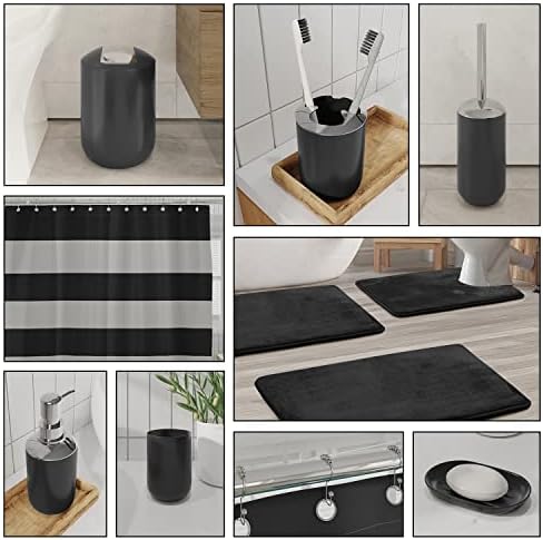 Clara Clark Bathroom Accessories Set - 28PC Bathroom Set with Adhesive Corner Shower Caddy Hanging, Bathroom Sets with Shower Curtain and Rugs, Black Shower Curtain Set with Bathroom Trash Can